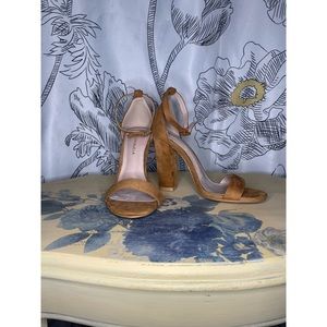 (NWOT) Mustard Suede Open Toe Heels